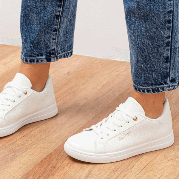 Basic sneakers με κροκό - Λευκό