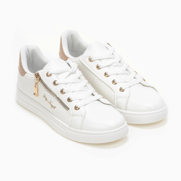 Basic sneakers με φερμουάρ - Λευκό/Χαλκό