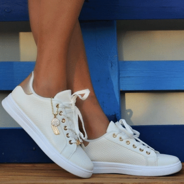 Basic sneakers με κροκό λεπτομέρειες - Λευκό/Χαλκό