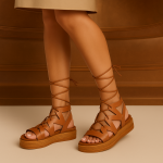 Flatform δερμάτινο lace up -Καφέ