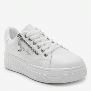 Sneakers δίπατο με διακοσμητικό φερμουάρ - Λευκό