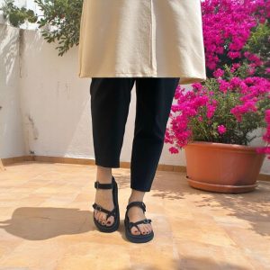 Flatform δερμάτινα με αγκράφα- Μαύρο