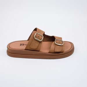 Flatform δερμάτινα με αγκράφα- Kαφέ