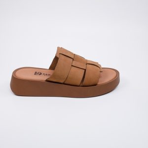 Flatform δερμάτινα με πλεκτό λουράκι- Μαύρο