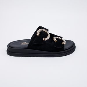 Flatform καστόρινα δερμάτινα με δύο γάτζους -Μαύρο