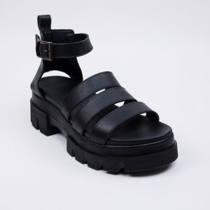 Flatform δερμάτινα με τρακτερωτή σόλα - Μαύρο