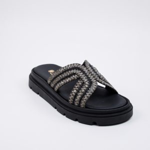 Flatform δερμάτινα με ψάθα- Καφέ