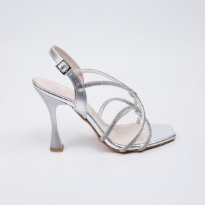 Πέδιλα με λεπτό τακούνι και strass - Ασημί