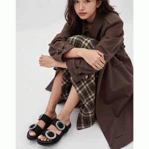 Flatform δερμάτινα με αγκράφα strass - Μαύρο