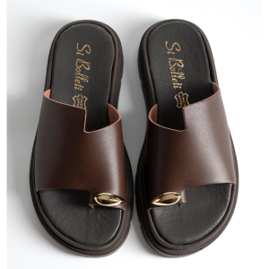 Flatform δερμάτινα με φαρδιά φάσα- Kαφέ