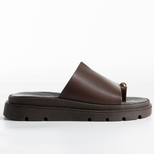 Flatform δερμάτινα με φαρδιά φάσα- Kαφέ