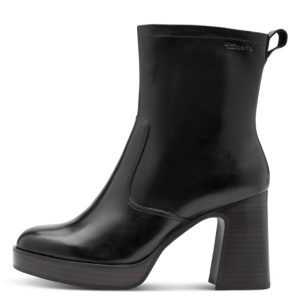 Μποτάκια δερμάτινα Tamaris με ψηλό τακούνι - Μαύρο