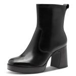 Μποτάκια δερμάτινα Tamaris με ψηλό τακούνι - Μαύρο