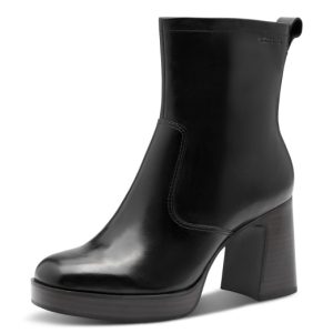 Μποτάκια δερμάτινα Tamaris με ψηλό τακούνι - Μαύρο