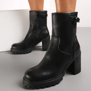 Μποτάκια με Τακούνι & Τρακτερωτή Σόλα - Μαύρα