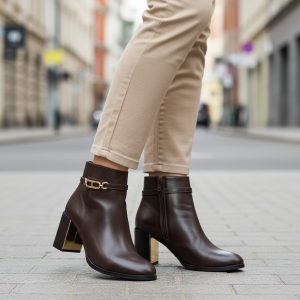 Μποτάκι με Τακούνι και Χρυσή Λεπτομέρεια – Καφέ