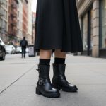 Biker Μποτάκι με ασημί Αγκράφες - Μαύρo