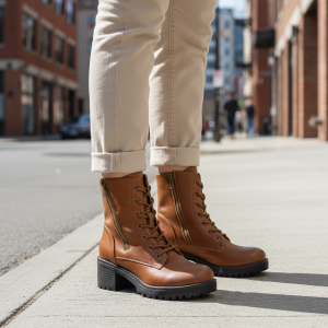 Μποτάκι με Κορδόνια & Χαμηλό Τακούνι - Μαύρο