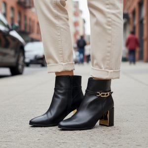 Μποτάκι με Τακούνι και Χρυσή Λεπτομέρεια – Καφέ