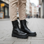 Combat Μποτάκι με Κορδόνια & Τρακτερωτή Σόλα - Μαύρο