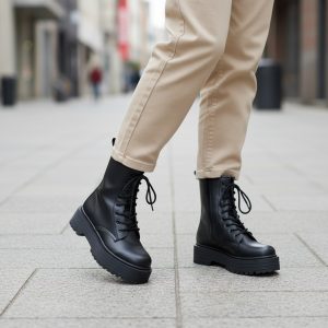 Combat Μποτάκι με Κορδόνια - Μαύρο