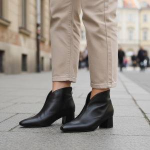 Μποτάκι με Τετράγωνο Τακούνι & Καρέ Μύτη- Mαύρο