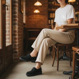 Loafers δερμάτινα με κορδόνια- Μαύρο