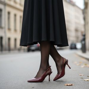 Slingback Γόβες με Λουράκι & Ψηλό Τακούνι- Μαύρο