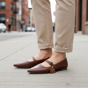 Μπαλαρίνα δερμάτινη με Λουράκι & Μυτερή Μύτη - Μαύρο