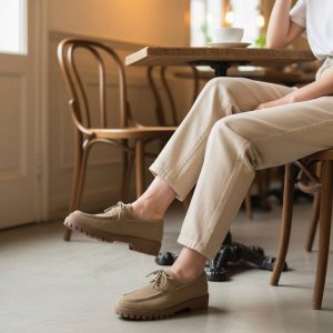 Loafers δερμάτινα με κορδόνια- Μαύρο