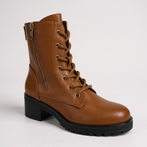 Μποτάκι με Κορδόνια & Χαμηλό Τακούνι - Μαύρο