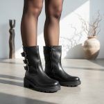 Biker Μποτάκια με Τριπλές Αγκράφες- Μαύρο