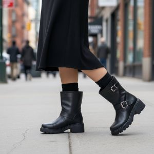 Biker Μποτάκι με ασημί Αγκράφες - Μαύρo