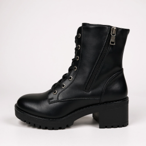 Μποτάκι με Κορδόνια & Χαμηλό Τακούνι - Μαύρο