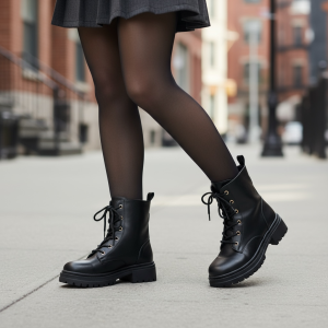 Μποτάκι με Κορδόνια & Τρακτερωτή Σόλα - Μαύρα