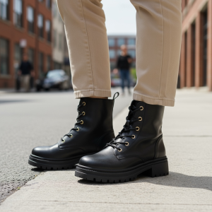 Μποτάκι με Κορδόνια & Τρακτερωτή Σόλα - Μαύρα