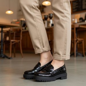 Loafers σε Λουστρίνι κροκό - Μαύρο