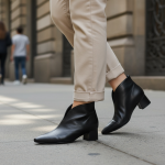 Μποτάκι με Τετράγωνο Τακούνι & Καρέ Μύτη- Mαύρο