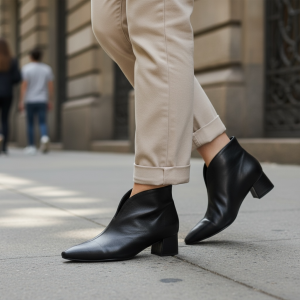 Μποτάκι με Τετράγωνο Τακούνι & Καρέ Μύτη- Mαύρο