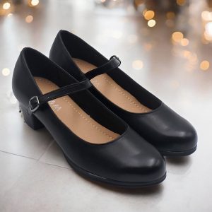 Γόβες Χορού με Λουράκι & Χαμηλό Τακούνι- Mαύρο