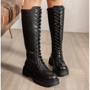 Mπότες με Κορδόνια και Τρακτερωτή Σόλα - Μαύρο