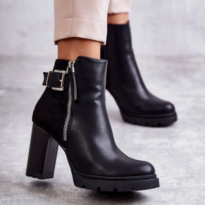 Μποτάκια με Τακούνι & Τρακτερωτή Σόλα - Μαύρα