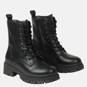 Μποτάκι με Κορδόνια & Τρακτερωτή Σόλα - Μαύρα