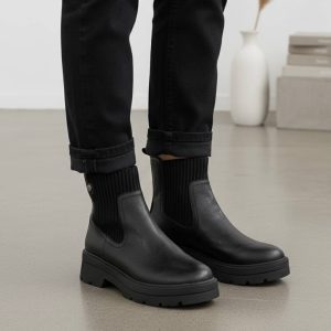 Chelsea μποτάκια με πλεκτό λάστιχο – Mαύρο