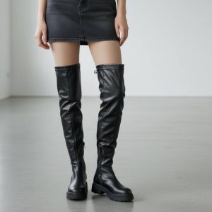 Μπότα over the knee με τρακτερωτή σόλα - Μαύρο